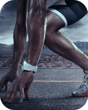 Athlete preparing to sprint on running track